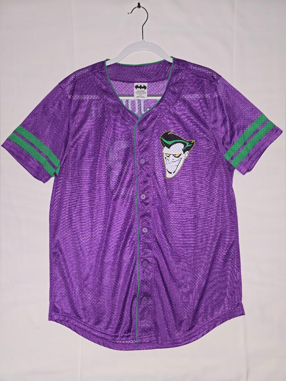 Batman Purple Button Up Jersey with Green Trim & Joker Patch
